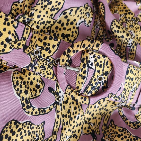 Lavender Brown Mauve Pink Belted On or Off Shoulder Cheetah Print Dress Size S - Picture 12 of 13